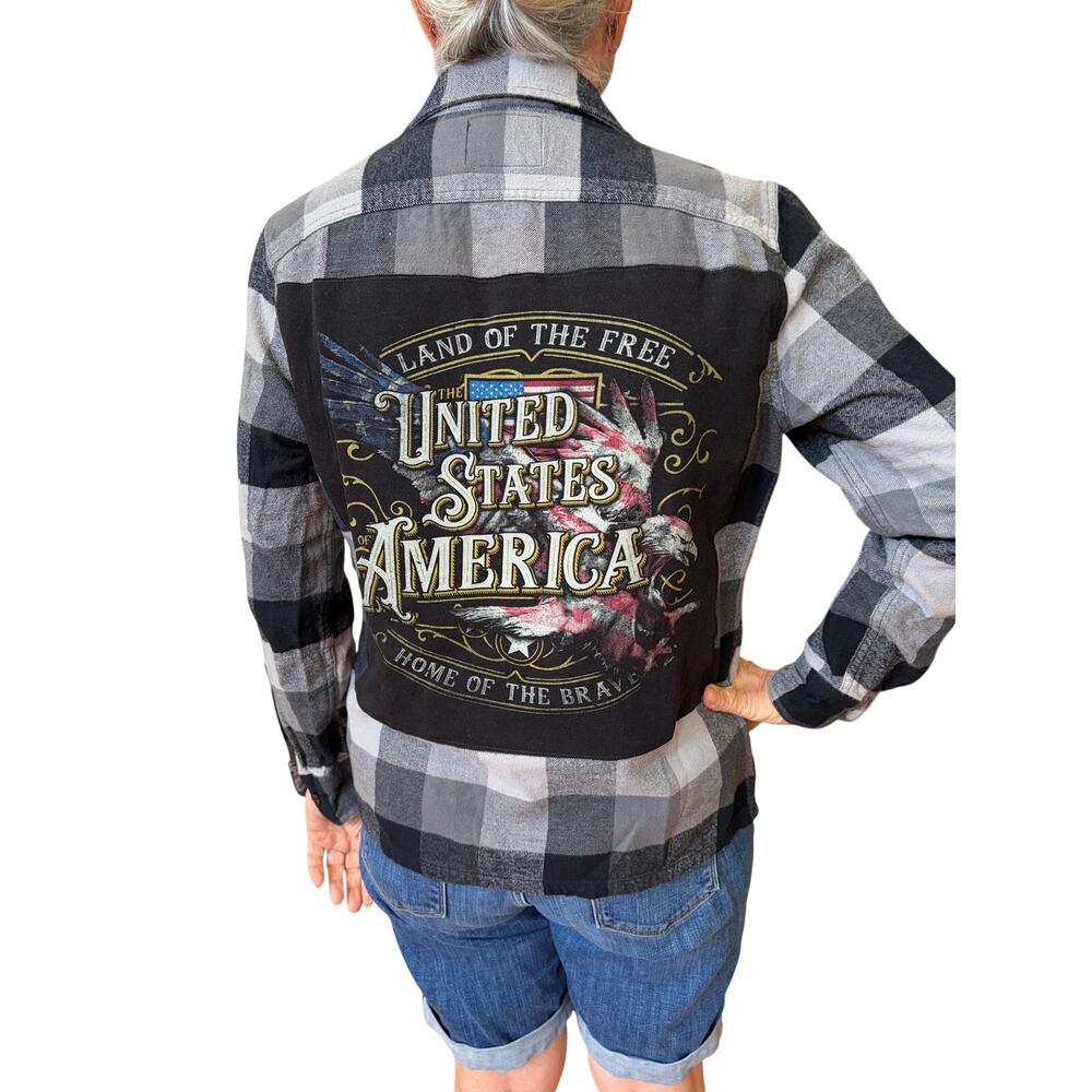 Land of the Free Upcycled Flannel Shirt Unisex X-small XS
